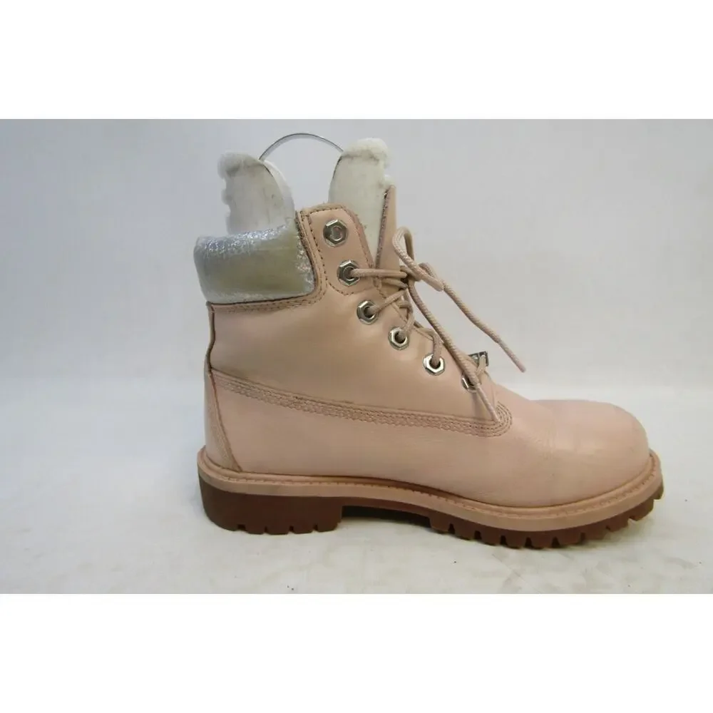 Timberland Youth Size 4 M Pink Leather Glitter Lace Up Ankle Casual Boots